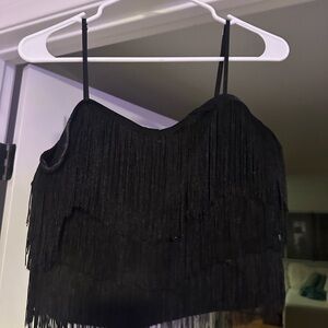 Free People Black Fringe Crop Top
